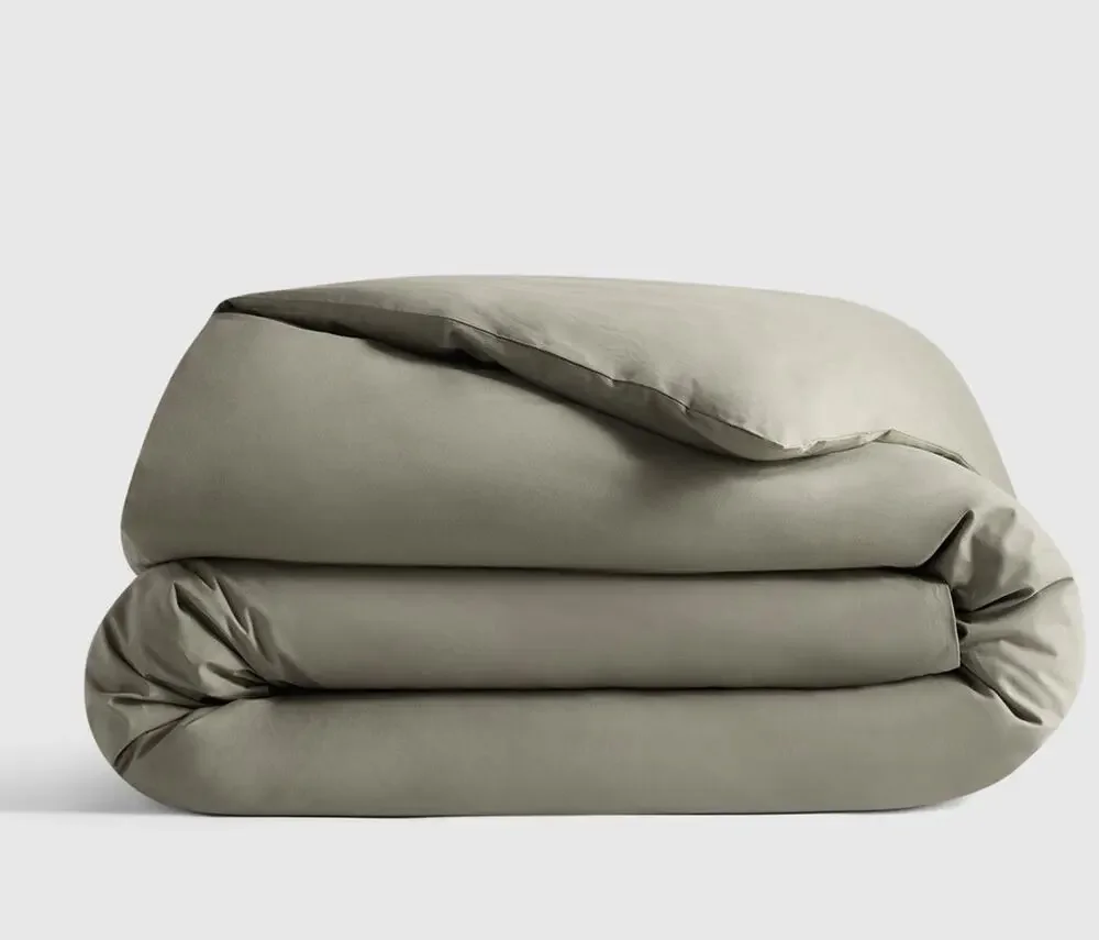 NEW Quince Organic Crisp Percale Duvet Cover Full Queen Dried Sage 88x92 NWOT